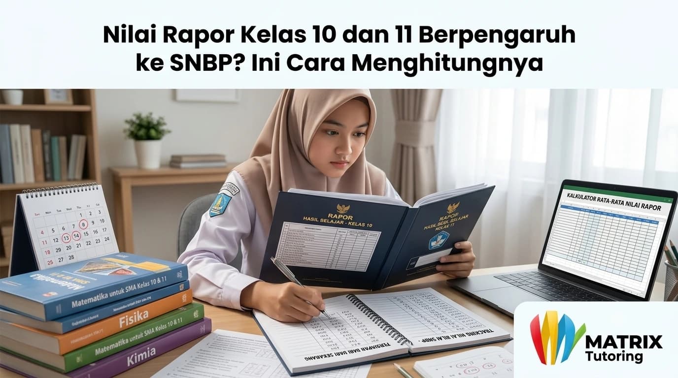 Siswa SMA sedang membuka rapor dan mencatat nilai, menggambarkan pentingnya memantau nilai rapor sejak kelas 10 untuk persiapan SNBP
