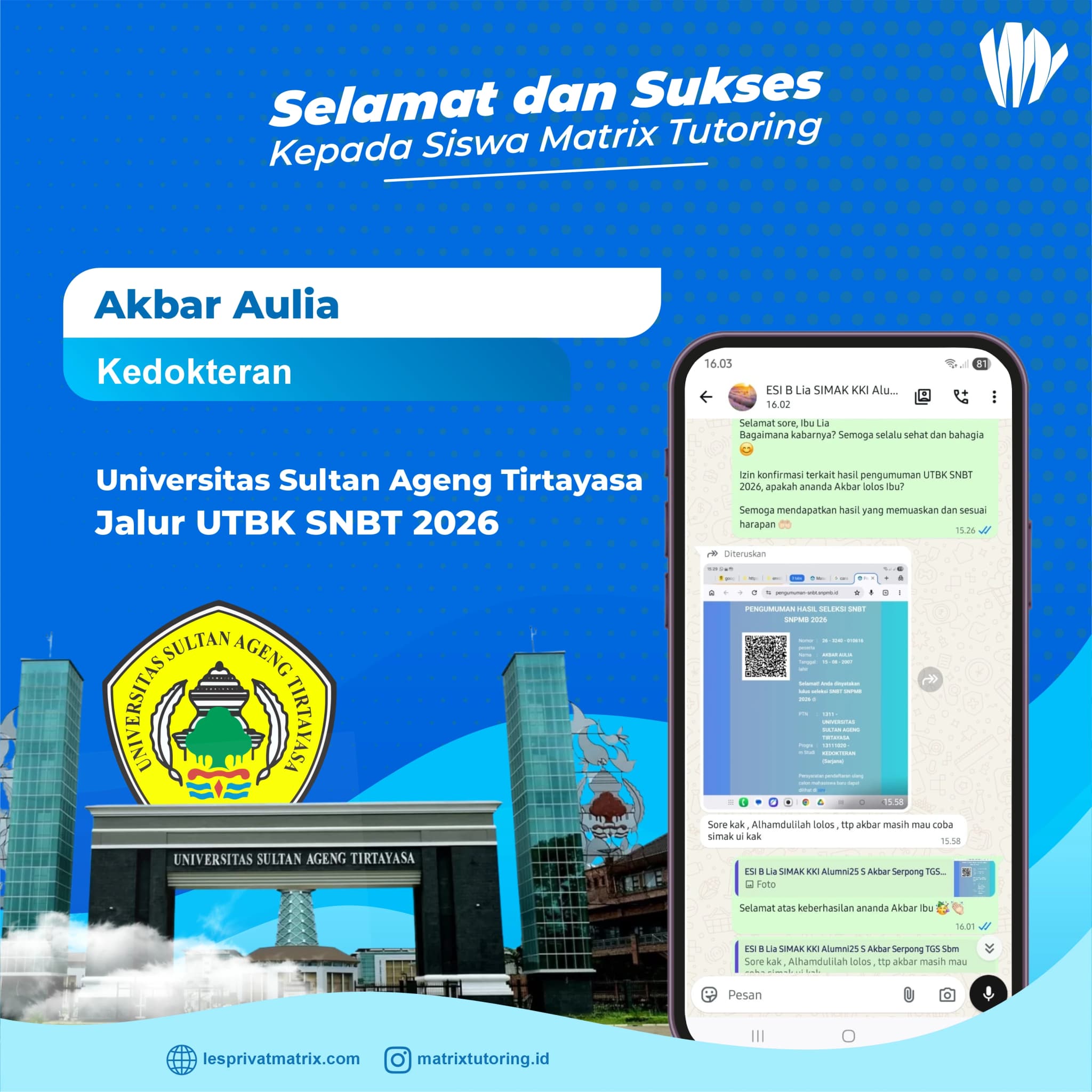Success Story siswa Akbar Aulia - Matrix Tutoring Indonesia