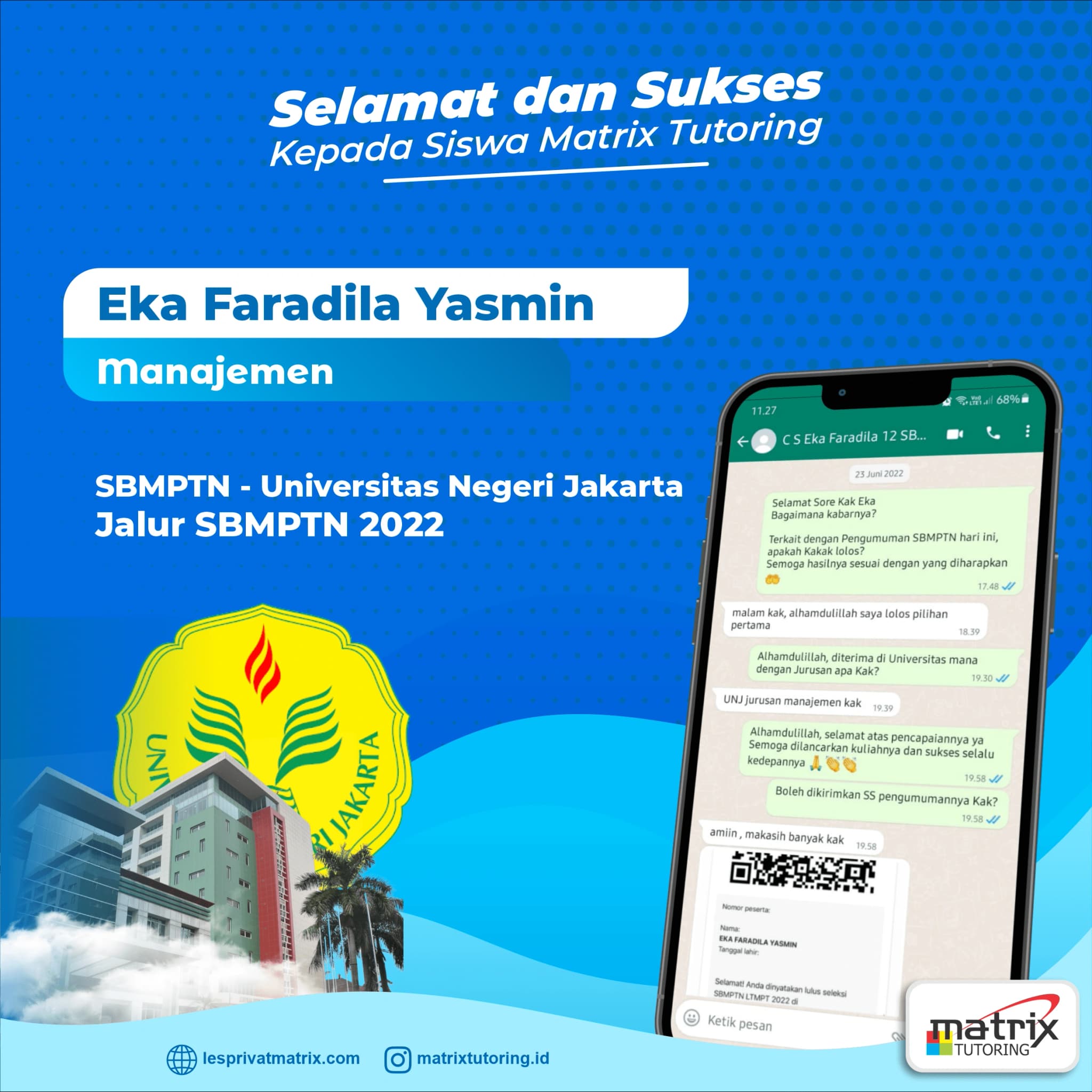 Success Story siswa Eka Faradila Yasmin - Matrix Tutoring Indonesia