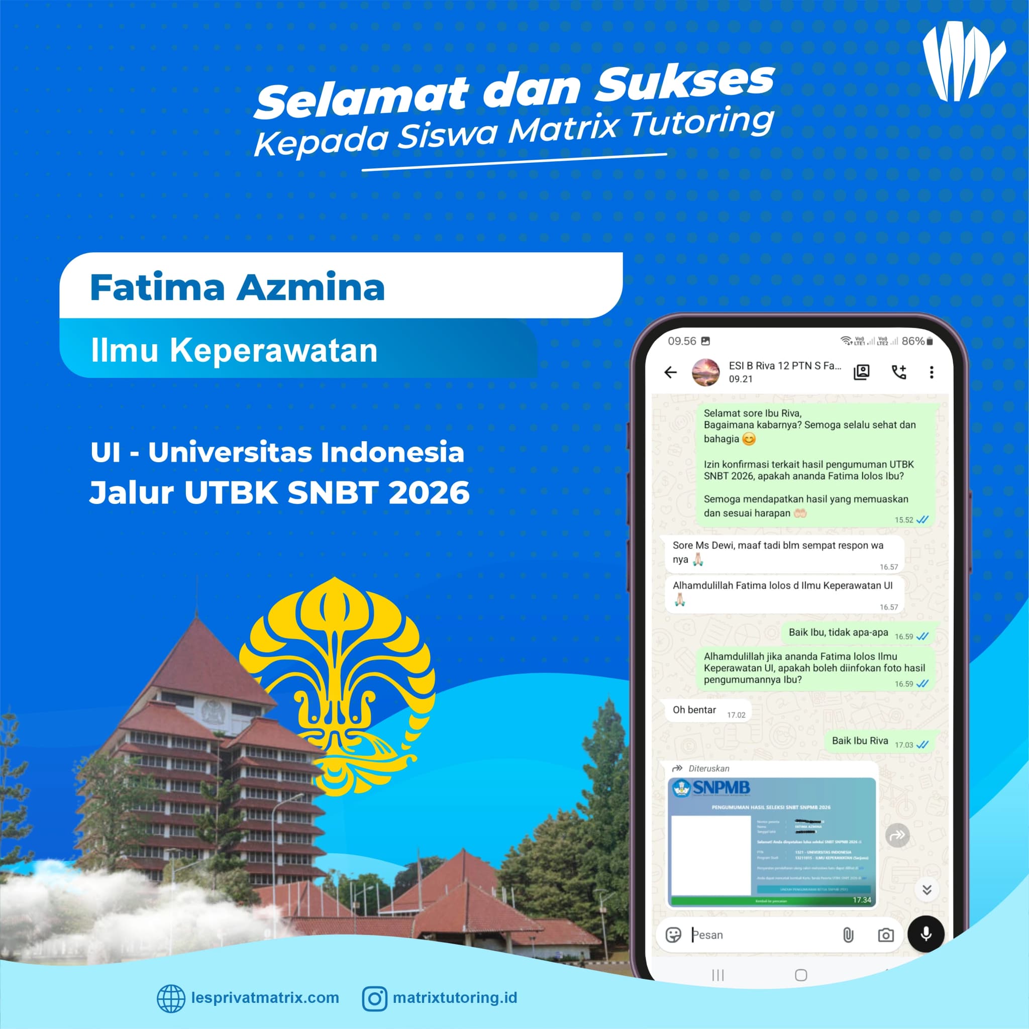 Success Story siswa Fatima Azmina - Matrix Tutoring Indonesia