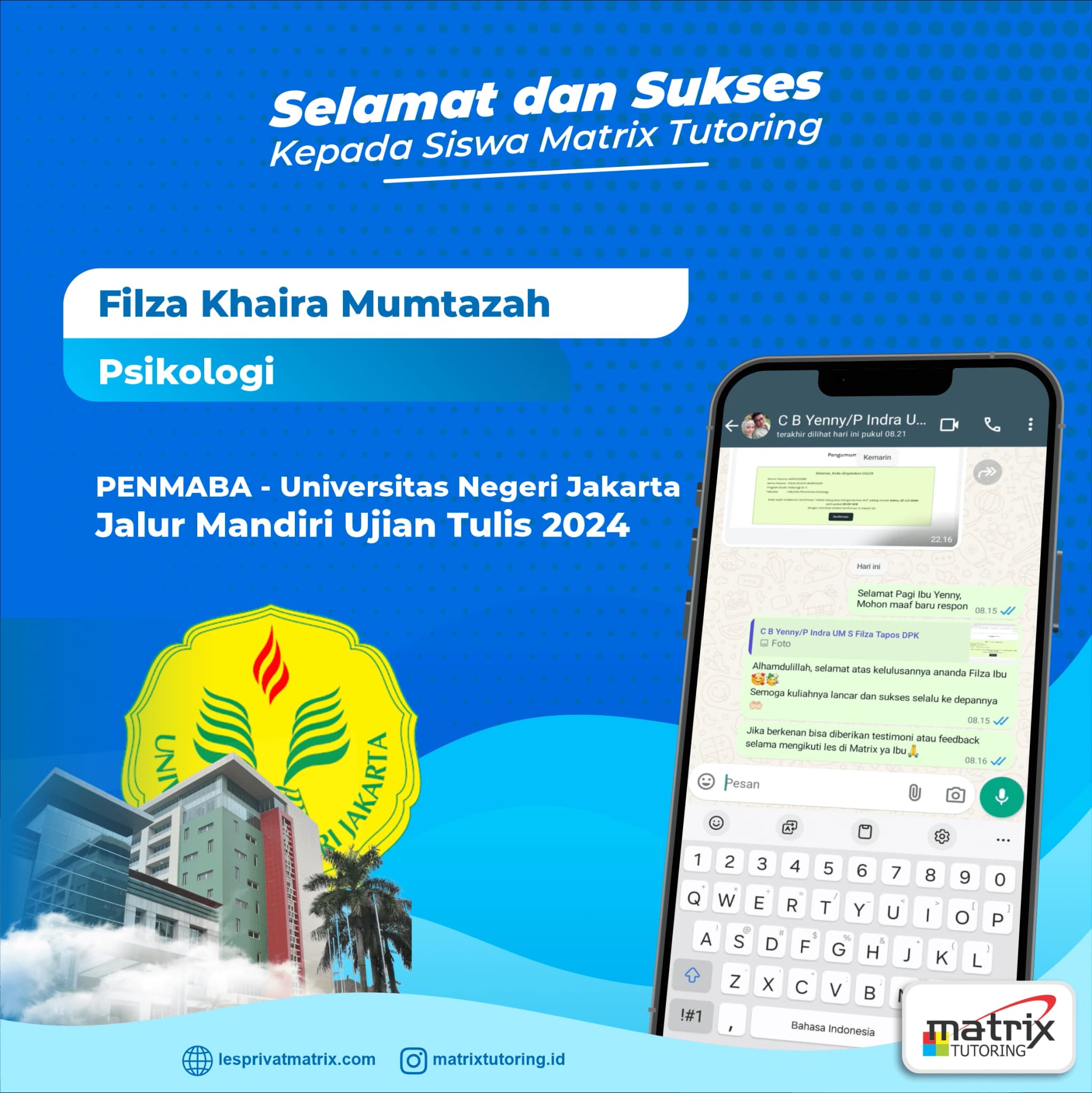 Success Story siswa Filza Khaira Mumtazah - Matrix Tutoring Indonesia
