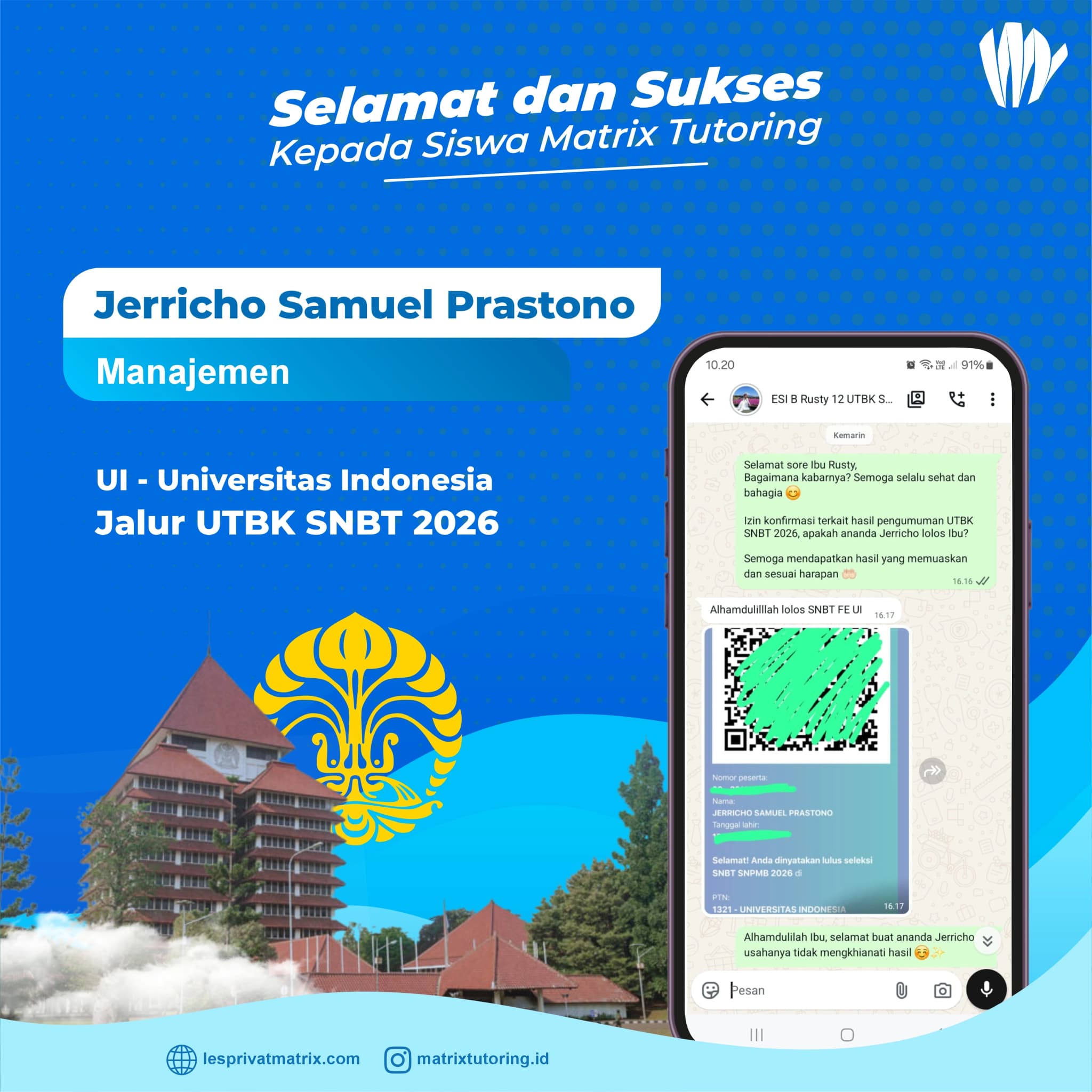 Success Story siswa Jerricho Samuel Prastono - Matrix Tutoring Indonesia