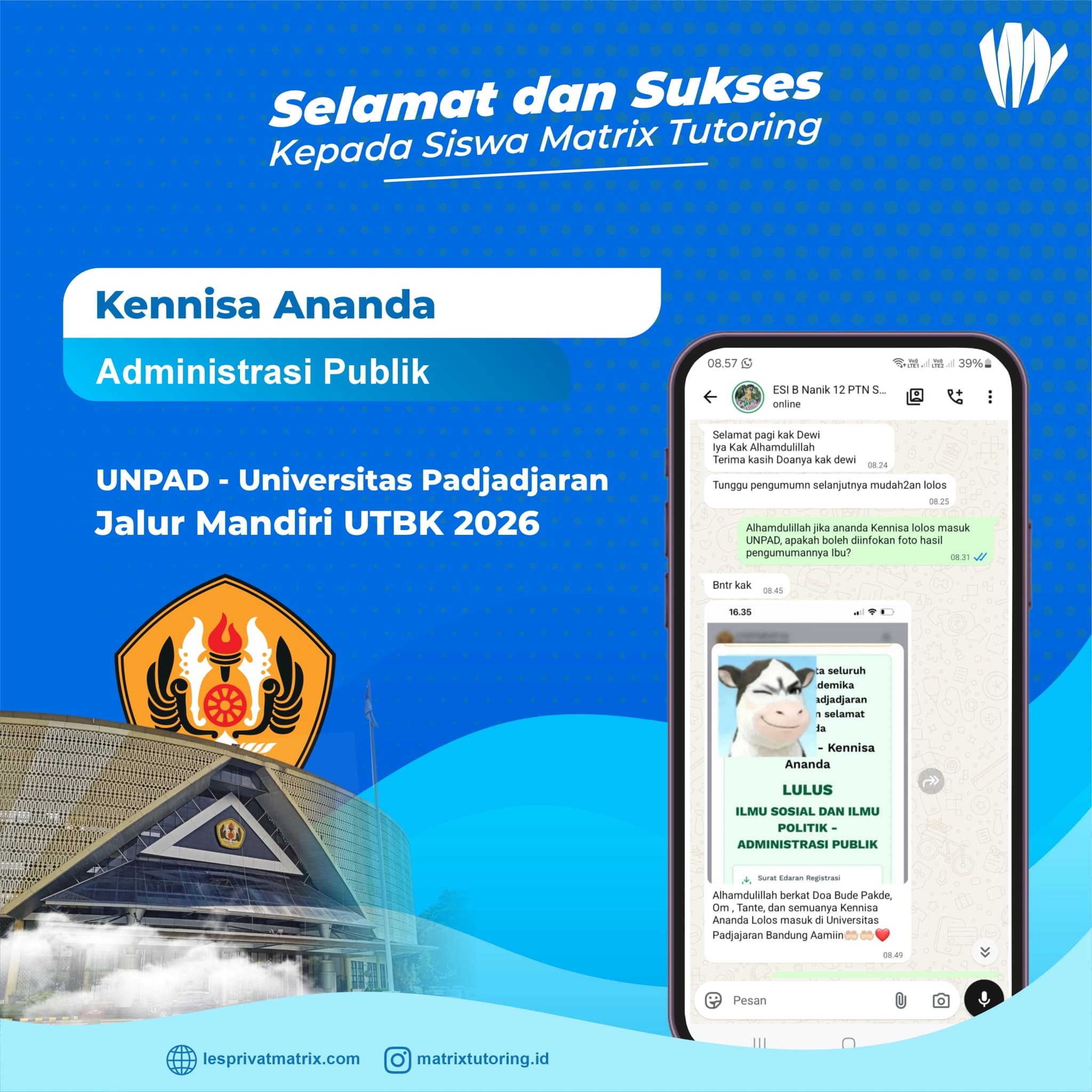 Success Story siswa Kennisa Ananda - Matrix Tutoring Indonesia