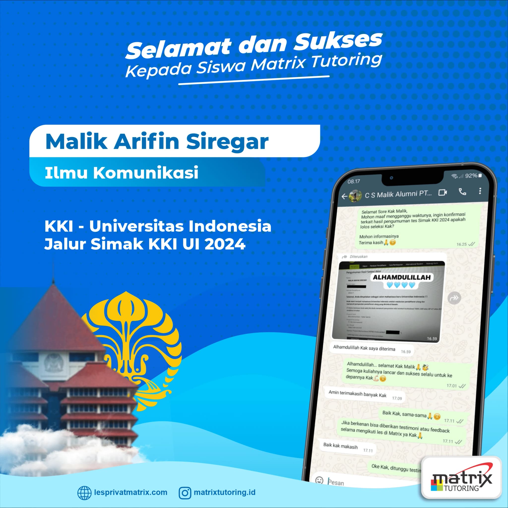 Success Story siswa Malik Airifin Siregar - Matrix Tutoring Indonesia