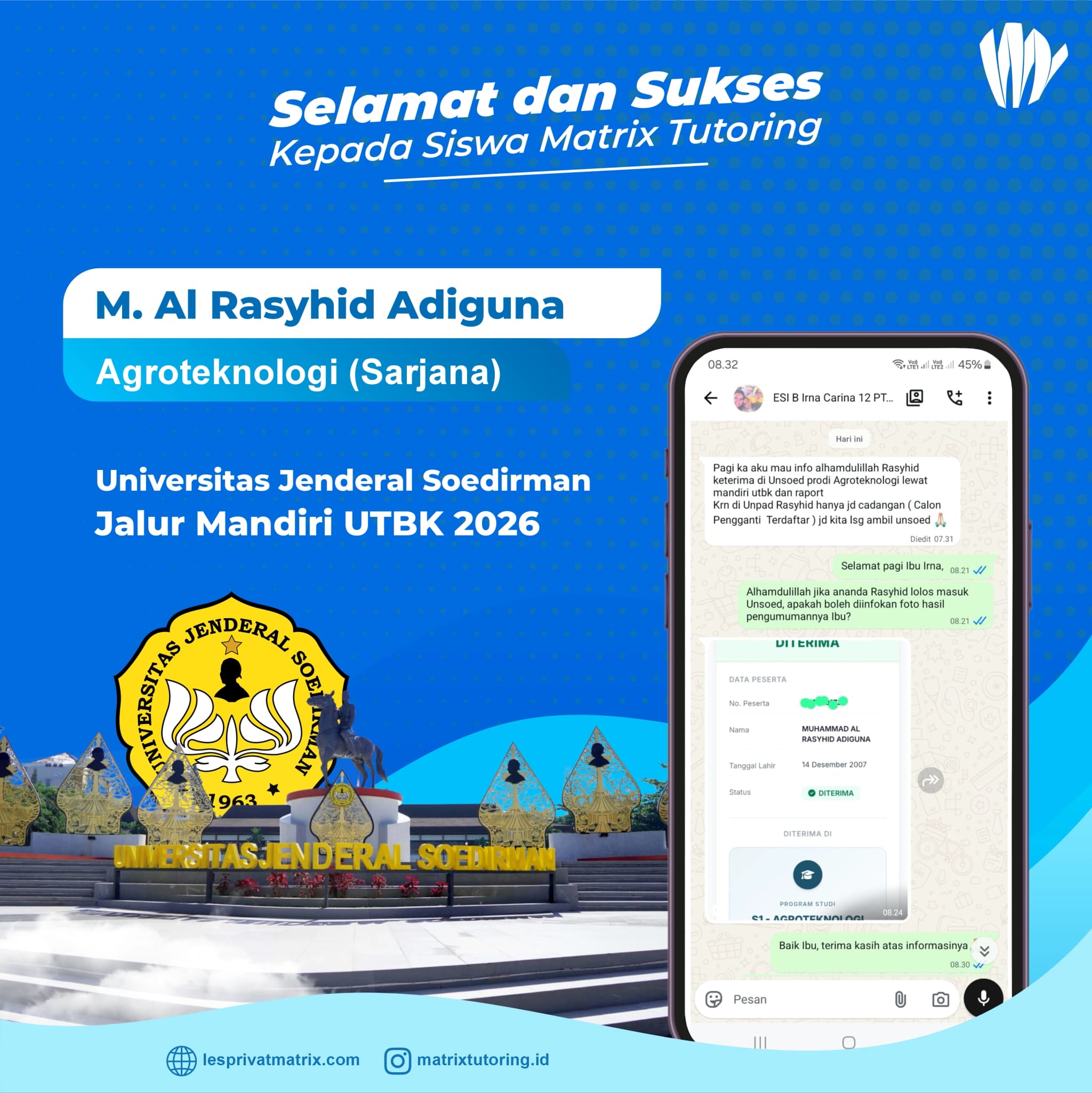 Success Story siswa Muhammad Al Rasyhid Adiguna - Matrix Tutoring Indonesia