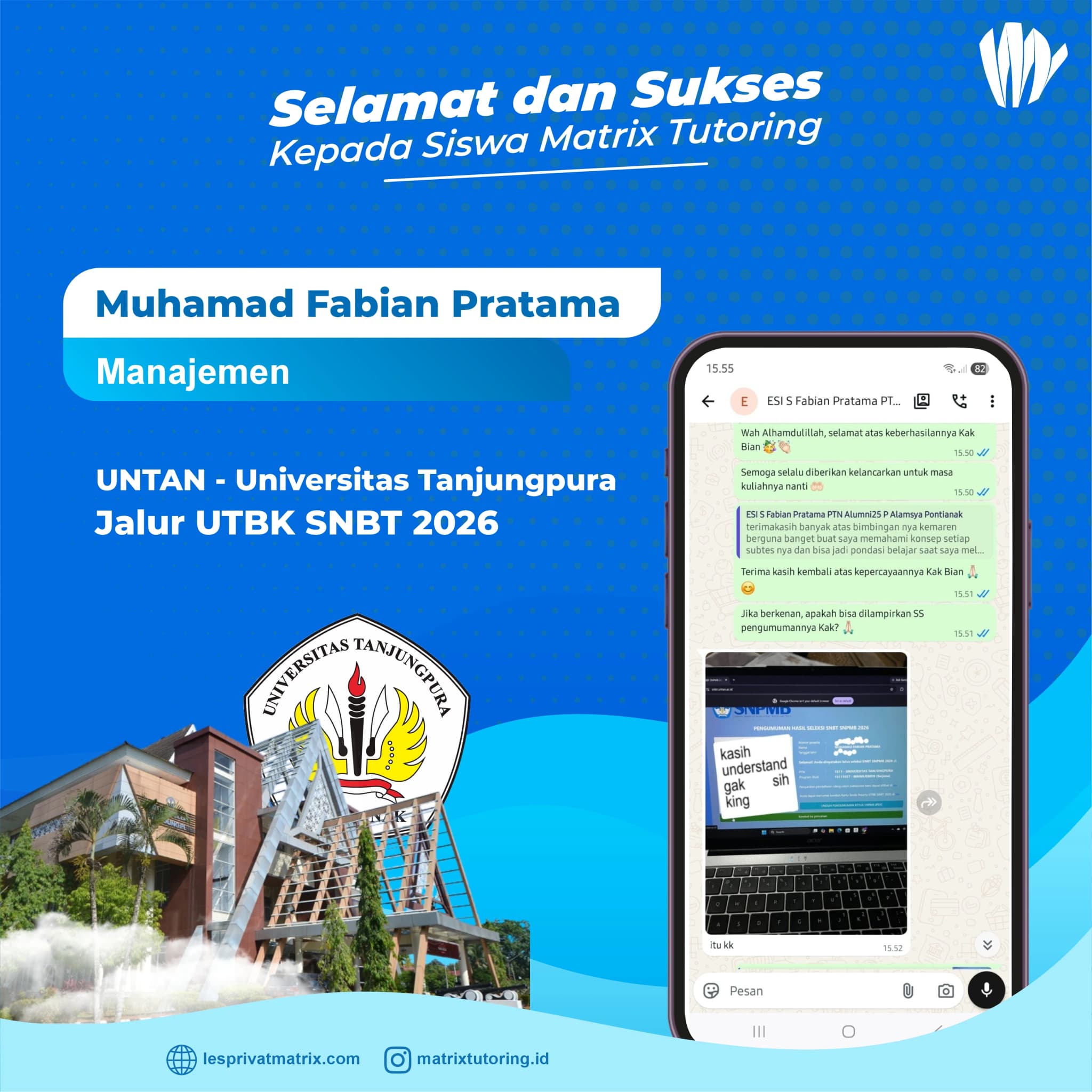 Success Story siswa Muhamad Fabian Pratama - Matrix Tutoring Indonesia