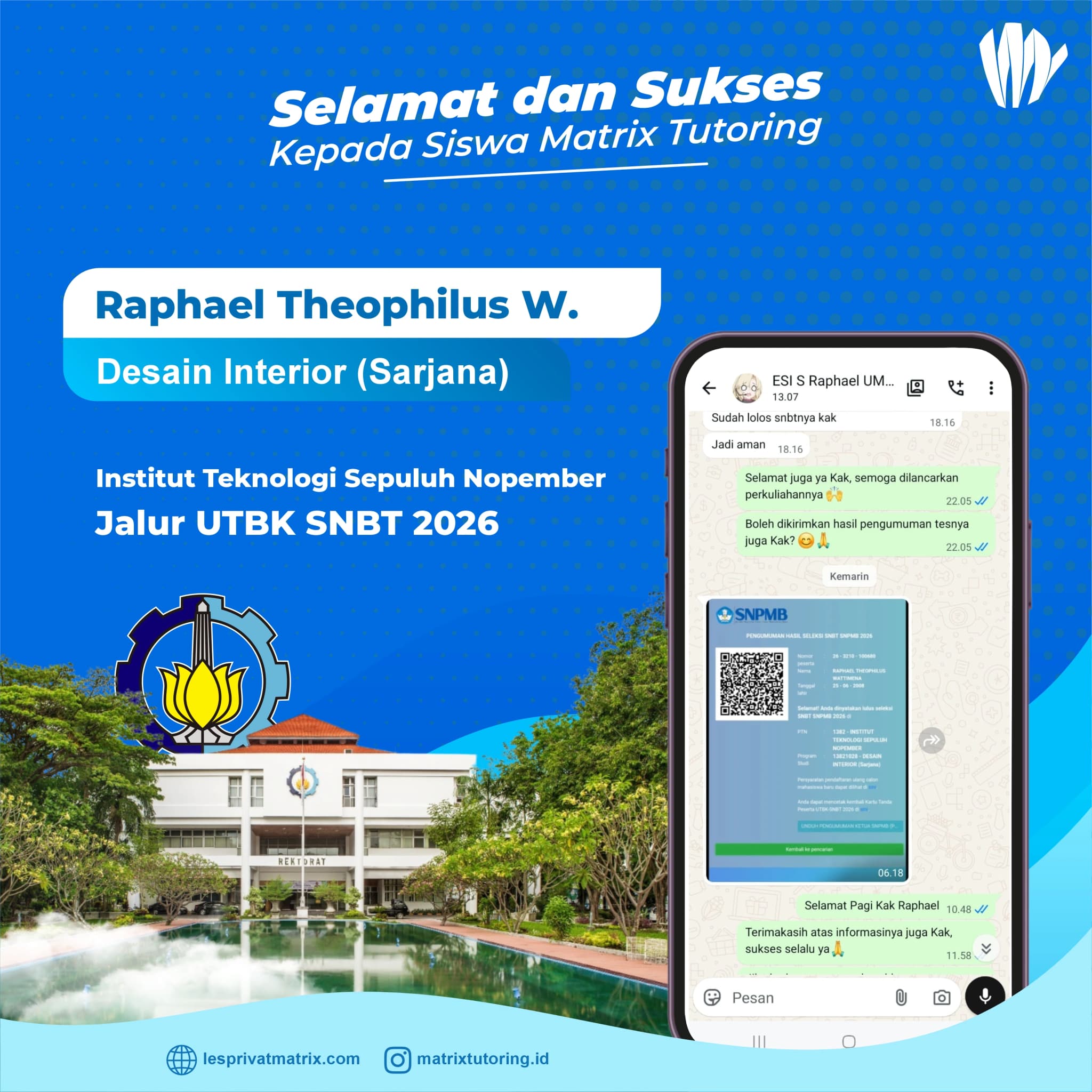 Success Story siswa Raphael Theophilus Wattimena - Matrix Tutoring Indonesia