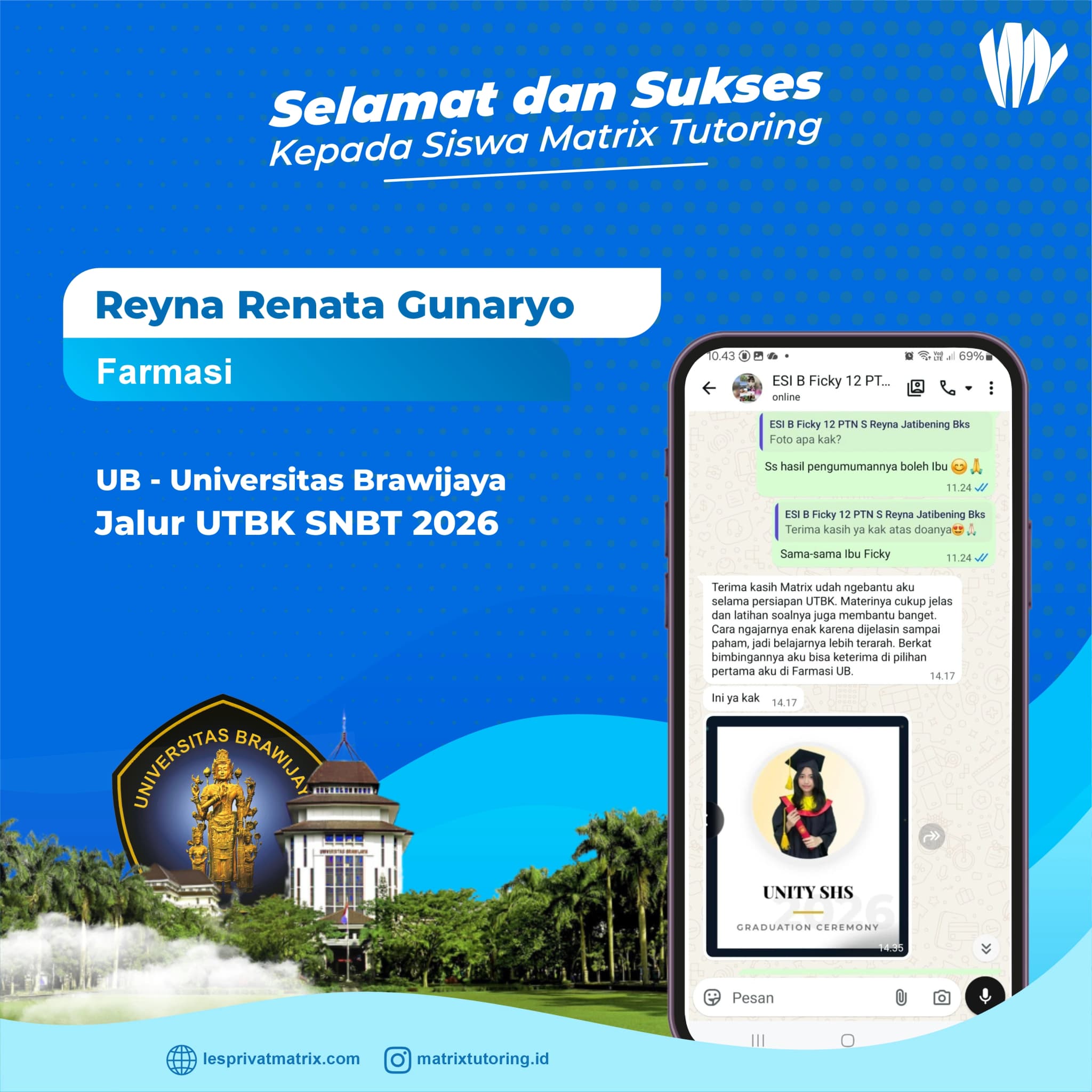 Success Story siswa Reyna Renata Gunaryo - Matrix Tutoring Indonesia
