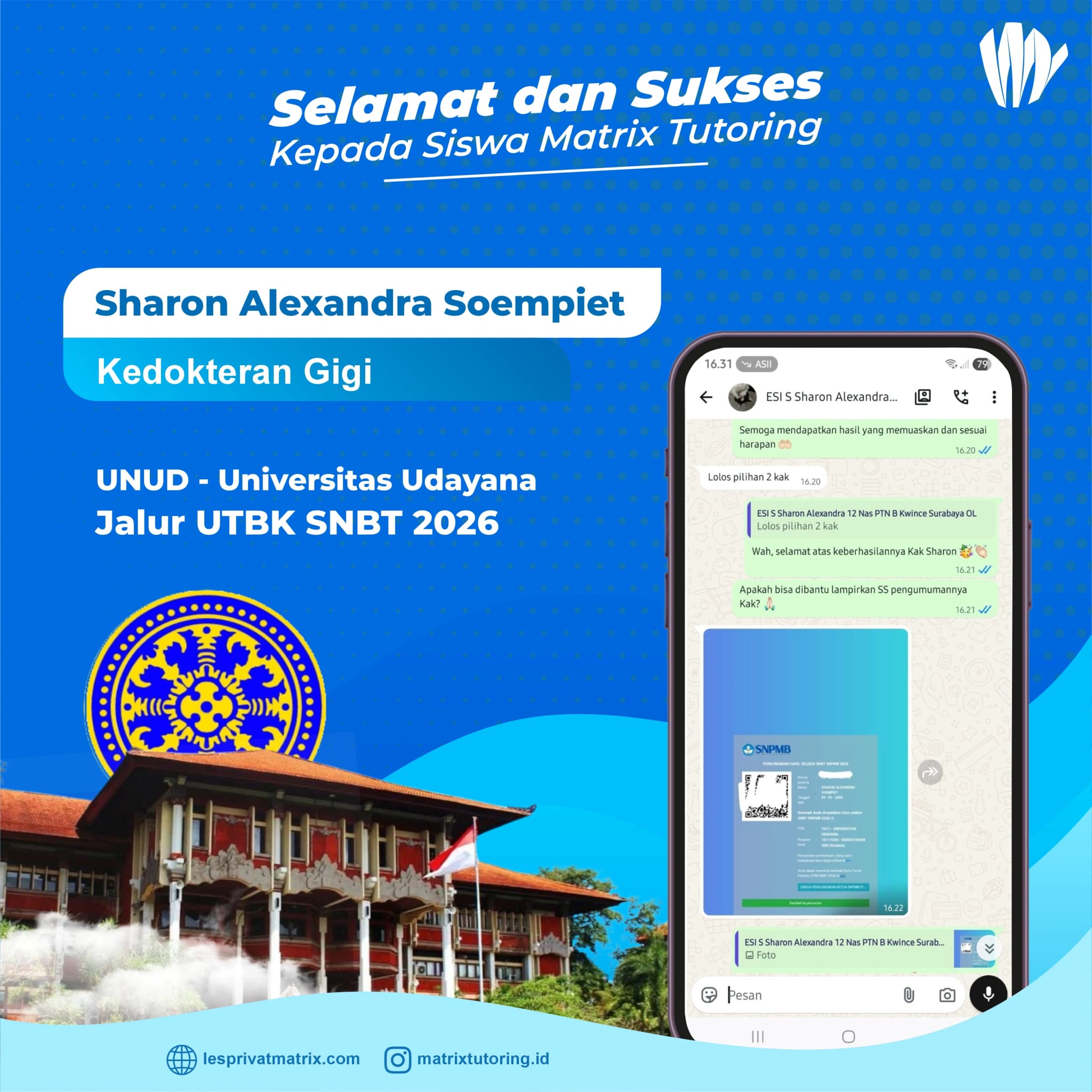 Success Story siswa Sharon Alexandra Soempiet - Matrix Tutoring Indonesia