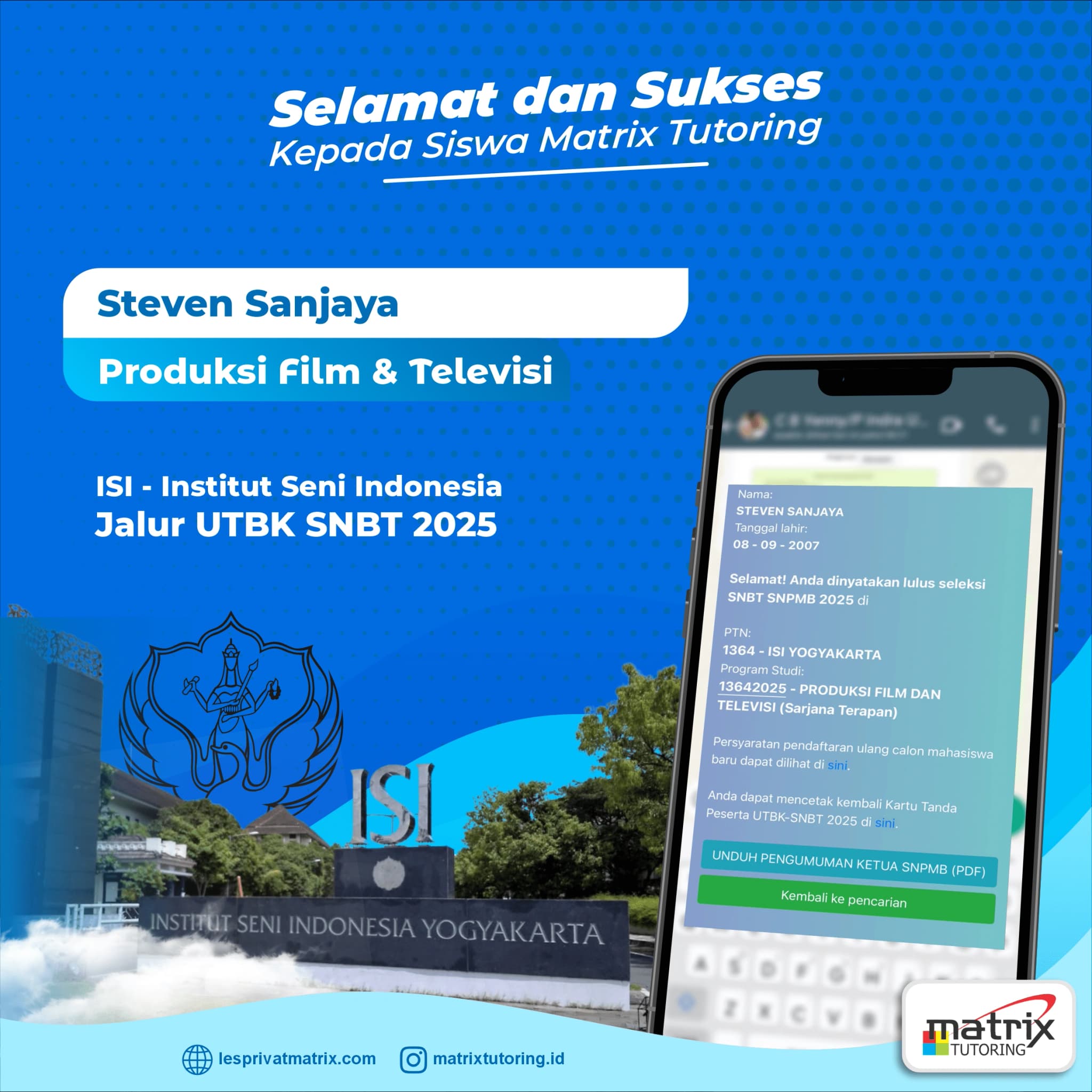 Success Story siswa Steven Sanjaya - Matrix Tutoring Indonesia