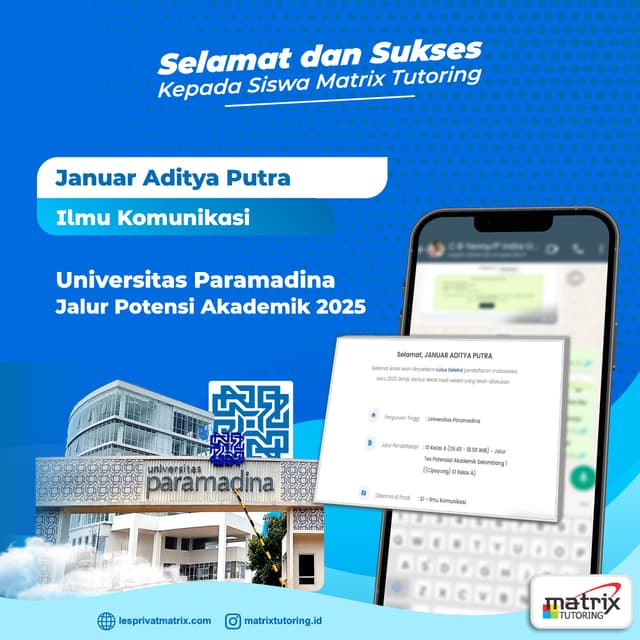 Success Story siswa Januar aditya Putra - Matrix Tutoring Indonesia
