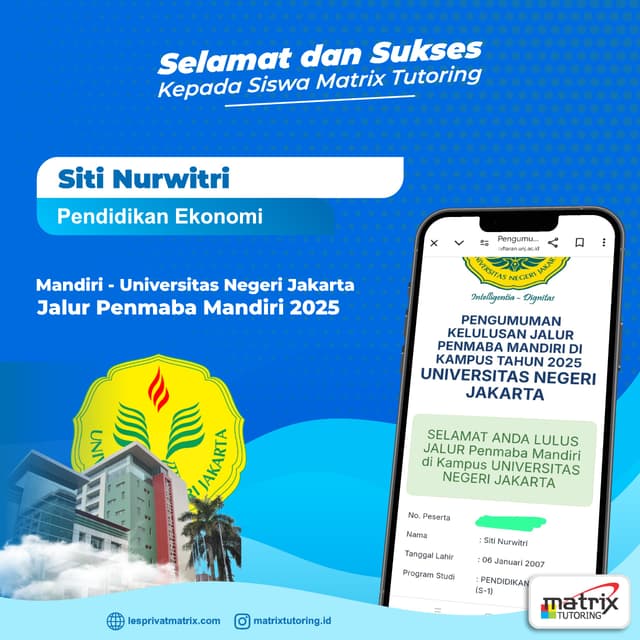Success Story siswa Siti Nurwati - Matrix Tutoring Indonesia