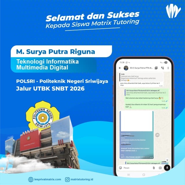 Success Story siswa M. Surya Putra Riguna - Matrix Tutoring Indonesia